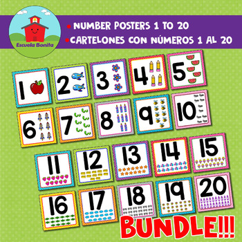 BUNDLE: NUMBER POSTERS 1 to 20 / POSTERS CON LOS NÚMEROS DEL 1 al 20 ...