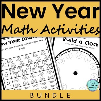 Preview of New Year Math Center Activities for Kindergarten and First Grade BUNDLE