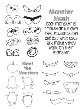 BUNDLE - No Prep 15 Halloween Coloring Pages and Monster Face Mash Up