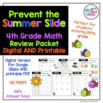 Preview of BUNDLE No Prep DIGITAL and PRINTABLE Fourth Grade Math Skills Summer Review
