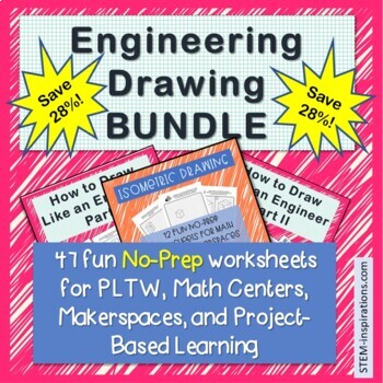 Preview of BUNDLE - No-Prep Worksheets - How to Draw like an Engineer and Isometric Drawing