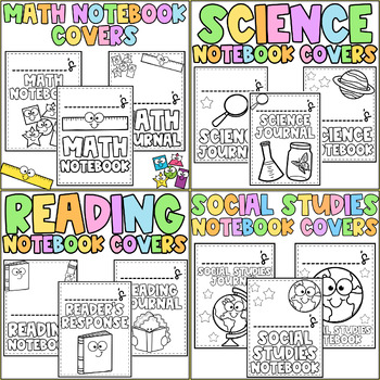 Preview of BUNDLE Notebook Covers - Math, Reading, Science, Social Studies Journal Covers