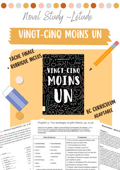 Preview of Novel Study - Étude - Vingt-Cinq Moins Un par Geneviève Piché