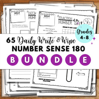 Preview of Number Sense 180 Templates Grade 4 ,5, 6; NOTD Write & Wipe BUNDLE Bell Ringers