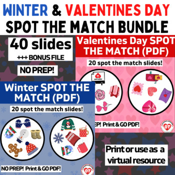 Preview of BUNDLE OF 2 THEMED OT VIRTUAL SPOT-IT GAMES (VALENTINES DAY/WINTER) + BONUS FILE