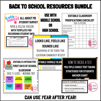 Preview of BUNDLE OF DIGITAL BACK TO SCHOOL RESOURCES FOR HIGH SCHOOL STUDENTS