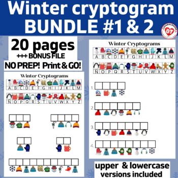 Preview of BUNDLE OF WINTER BOX WRITING OT Cryptograms: UPPER & LOWERCASE w/  bonus file