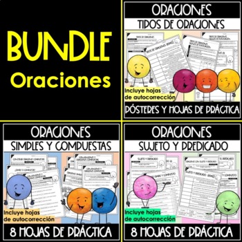 Preview of BUNDLE ORACIONES. Tipos de oraciones | Sujeto y Predicado | Simples y Compuestas
