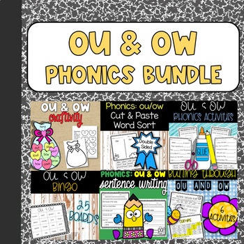 Rainbow Dog Diphthongs ou ow Phonics Game Center Literacy Bag Teacher Resource 