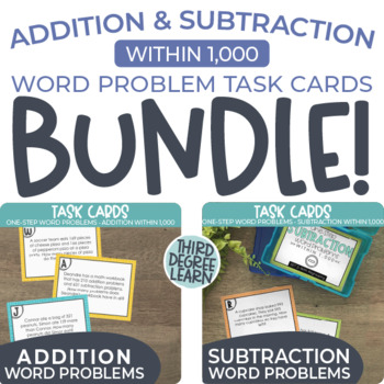 Preview of BUNDLE: One-Step Addition and Subtraction Within 1,000 Word Problem Task Cards