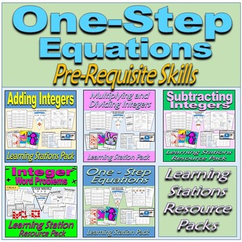 Preview of BUNDLE: One Step Equations & PreRequisite Skills - Station Resource Packs