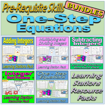 Preview of BUNDLE: One-Step Equations & PreRequisite Skills - Station Resource Packs