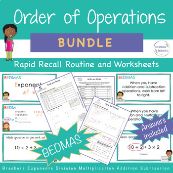 Preview of BUNDLE BEDMAS Order of Operations Math Warm up Worksheets Review 5th - 6th Grade