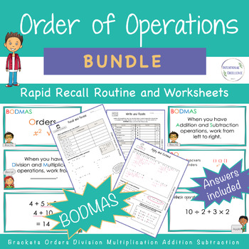 Preview of BUNDLE BODMAS Order of Operations Warm up Worksheets Math Review 5th - 6th Grade