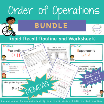 Preview of BUNDLE PEMDAS Order of Operations Warm up Worksheets Math Review 5th - 6th Grade
