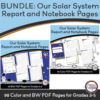 Preview of BUNDLE: Our Solar System Report and Notebook Pages: Grades 3-5 (Color and BW)