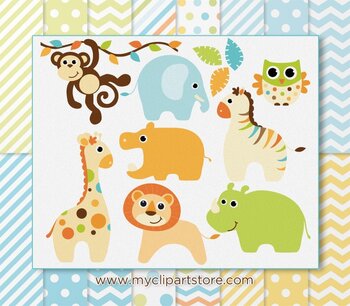 Download Mini Bundle Baby Safari Animals Boy Clipart And Digital Papers