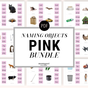 Preview of BUNDLE PACK Montessori Pink Series: Name the Objects SHORT A,E,I,O,U