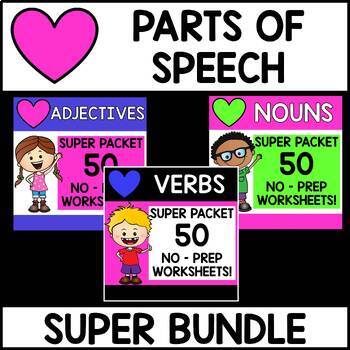 Preview of BUNDLE: PARTS OF SPEECH Worksheets : Nouns, Adjectives, Verbs (150 Pages!!)
