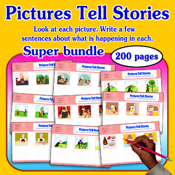Preview of BUNDLE: PICTURES TELL STORIES, 3 pictures sequencing, writing prompts, 200 PAGES