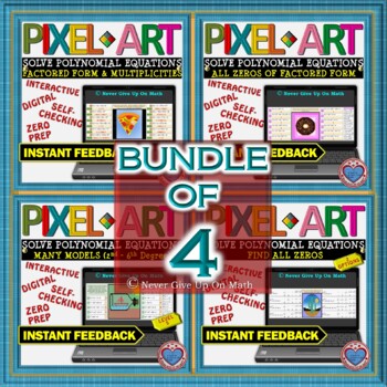 Preview of BUNDLE PIXEL ART: Solve Polynomial Equations (4 PRODUCTS)