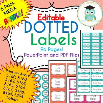 Preview of BUNDLE POLKA DOT Labels Editable Classroom Notebook Folder Name Tags (PARTY)