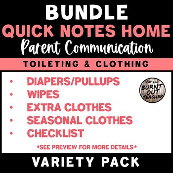 Preview of BUNDLE Parent Communication Note Home Checklist Diapers Wipes Clothes Clothing