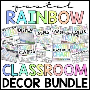 Preview of BUNDLE Pastel Rainbow Classroom Décor