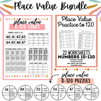 Preview of BUNDLE- Place Value Cards, Puzzles, and Worksheets up to 120