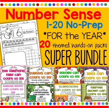 Preview of Number Sense Printables 1-20 BUNDLE Counting Recognition Tracing NO PREP