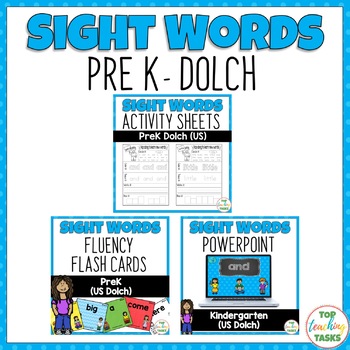 Preview of Pre-K Activity Worksheets, PowerPoint, Flash Cards Bundle Dolch