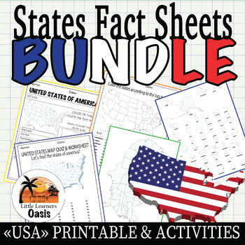 Preview of BUNDLE - Printable Blank State Fact Sheet - States Activity Map 