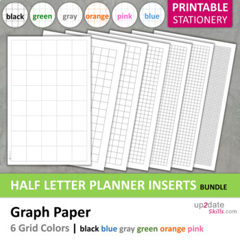 Preview of BUNDLE: Printable Graph Paper | Half Letter Pages multiple grid colors and sizes