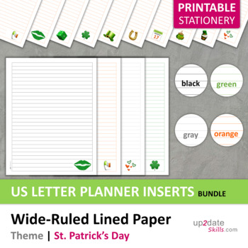 Preview of BUNDLE: Printable Lined Paper for St. Patrick's Day | US Letter - wide ruled