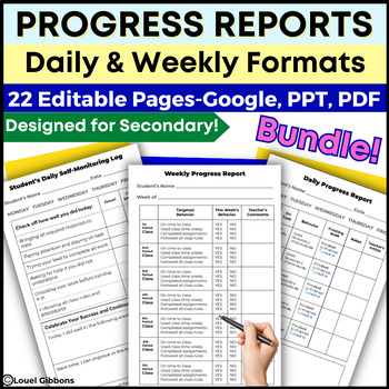 Preview of BUNDLE, Progress Report Templates, Daily & Weekly, Editable in Google PPT PDF