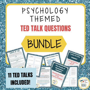 Preview of BUNDLE Psychology Themed TED Talk Video Questions AP Psychology