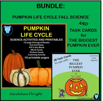 Preview of BUNDLE: Pumpkin Life Cycle Fall Science AND The Biggest Pumpkin Ever Task Cards