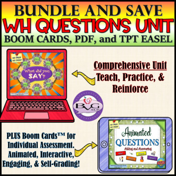 Preview of Digital Asking & Answering WH Questions BUNDLE - BOOM CARDS | PDF | TPT Easel