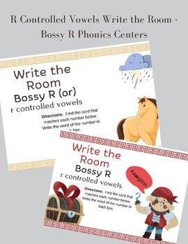 Preview of BUNDLE: R Controlled Vowels Write the Room - Bossy R Phonics Centers