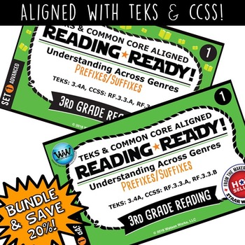 Preview of BUNDLE ~ READING READY 3rd Grade Task Cards – Prefixes & Suffixes {TEKS-aligned}