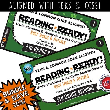 Preview of BUNDLE ~ READING READY 4th Grade Task Cards– Root Words & Affixes {TEKS-aligned}