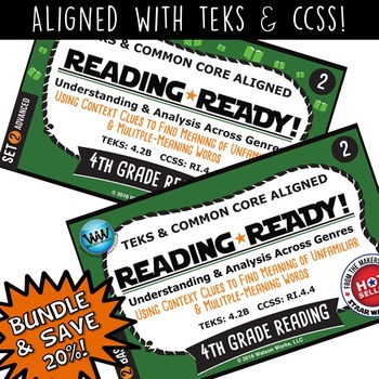 Preview of BUNDLE ~ READING READY 4th Grade Task Cards – Using Context Clues {TEKS-aligned}