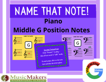 Preview of BUNDLE! Reading Piano G Position and Middle C Position Notes| Google Slides