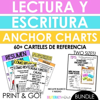 Preview of BUNDLE Spanish Reading & Writing Anchor Charts - 60 Carteles