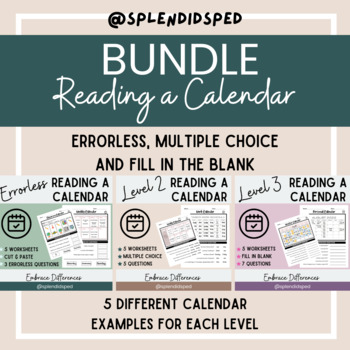 Preview of BUNDLE Reading a Calendar: Differentiated Life Skills Worksheets NO PREP