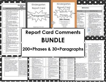 Preview of BUNDLE Report Card Comments -  Kindergarten Paragraphs & 200+ Phrases