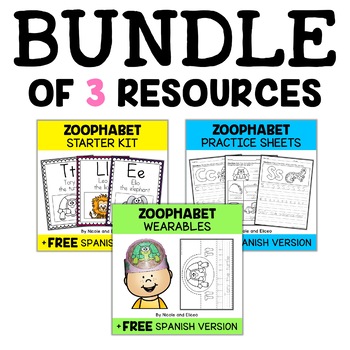 Preview of Zoo Alphabet Activity Bundle + FREE Spanish