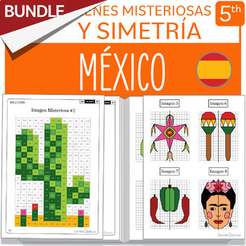 Preview of BUNDLE SPANISH Version Mexico Symmetry and Math Mystery Pictures Grade 5