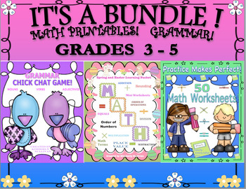 Preview of BUNDLE SPRING Distance Learning MATH and GRAMMAR  Grades 3 - 5