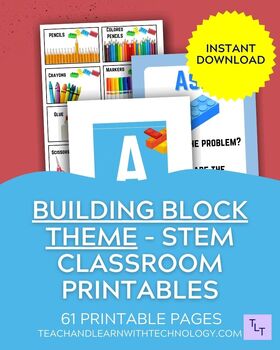 Preview of BUNDLE- STEM Building Block Theme Classroom Decor, Posters, Makerspace labels